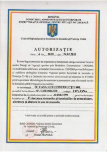 Autorizație CasaLux Proiectare sistemelor și instalațiilor de limitare și stingere a incendiilor