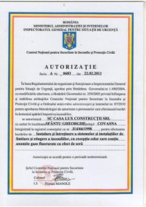 Autorizație CasaLux Proiectare sistemelor și instalațiilor de limitare și stingere a incendiilor